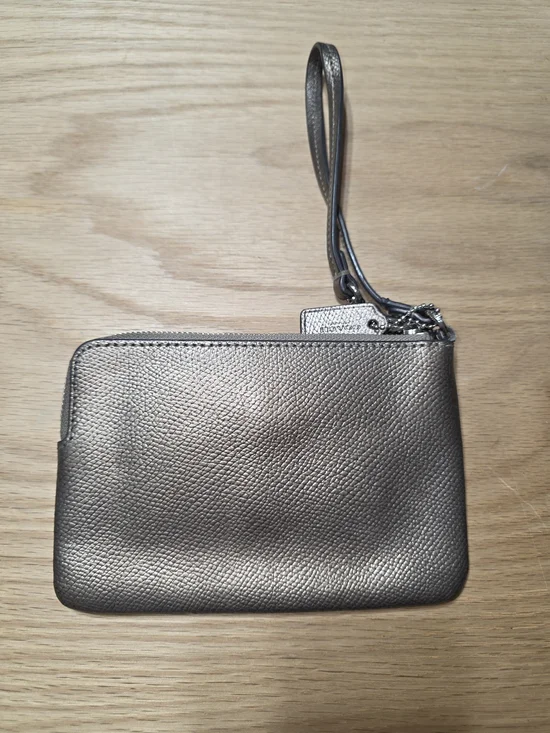 Coach Metallic Pewter Wristlet Clutch with Bow - Picture 2 of 3